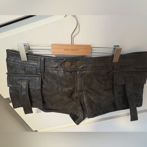 Faux Leather Cargo Mini Shorts in Dark Brown